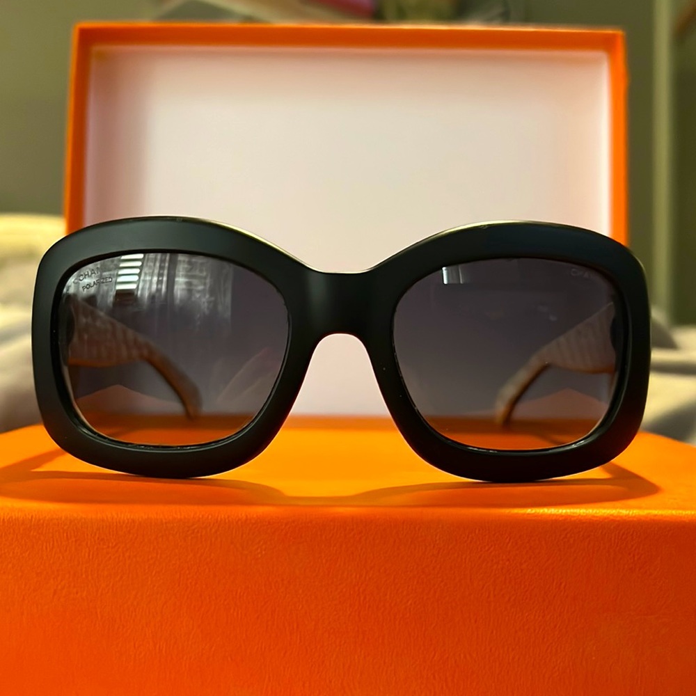 Chanel Black Matte Square Quilted Polarized Sunglasses